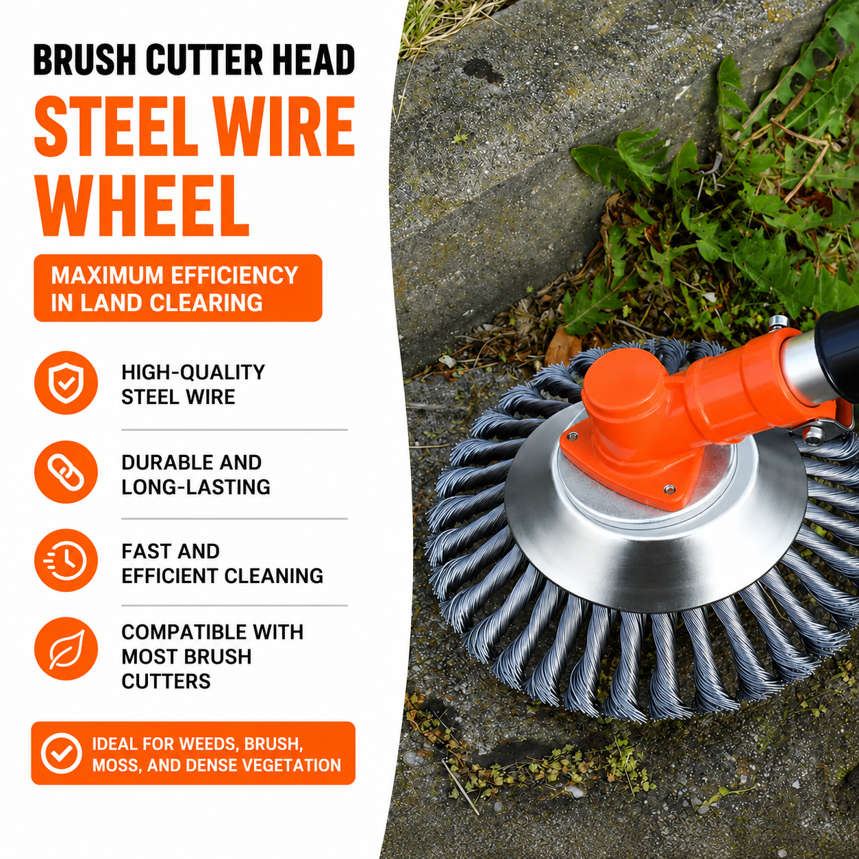🛠️ Wire Brush Head | 🌿 Suitable for Brush Cutters & Grass Trimmers