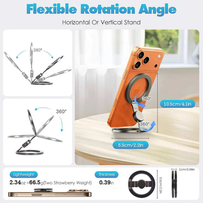 🧲 2-in-1 Magnetic Phone Holder & Fidget Spinner 📱 | 360° Foldable MagSafe Magnetic Ring Holder — Suitable for car, desktop, and travel use | An ideal stress-relief accessory for home, office, travel, or workouts.