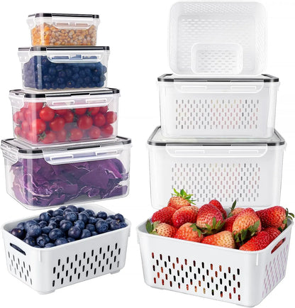 🍓 Stackable Fruit & Vegetable Storage Containers | Airtight Fridge Organizer with Removable Colander
