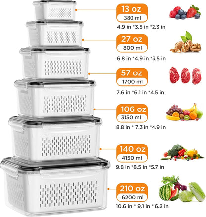 🍓 Stackable Fruit & Vegetable Storage Containers | Airtight Fridge Organizer with Removable Colander