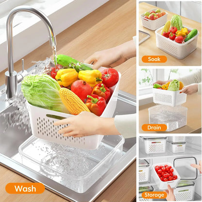 🍓 Stackable Fruit & Vegetable Storage Containers | Airtight Fridge Organizer with Removable Colander