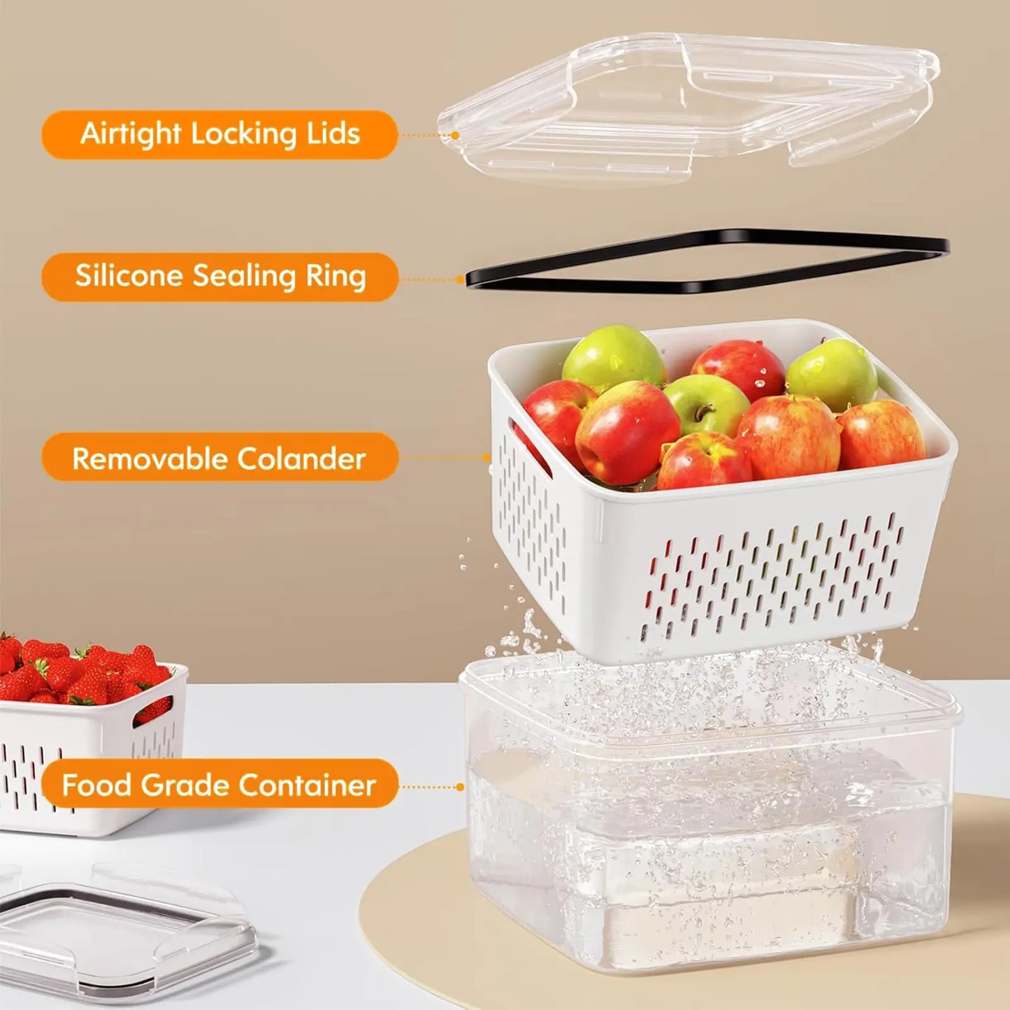 🍓 Stackable Fruit & Vegetable Storage Containers | Airtight Fridge Organizer with Removable Colander