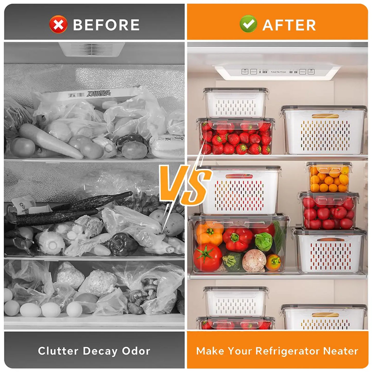 🍓 Stackable Fruit & Vegetable Storage Containers | Airtight Fridge Organizer with Removable Colander