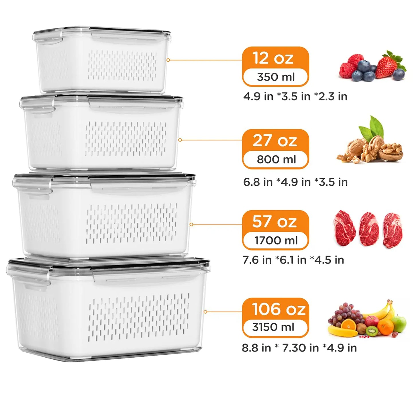 🍓 Stackable Fruit & Vegetable Storage Containers | Airtight Fridge Organizer with Removable Colander
