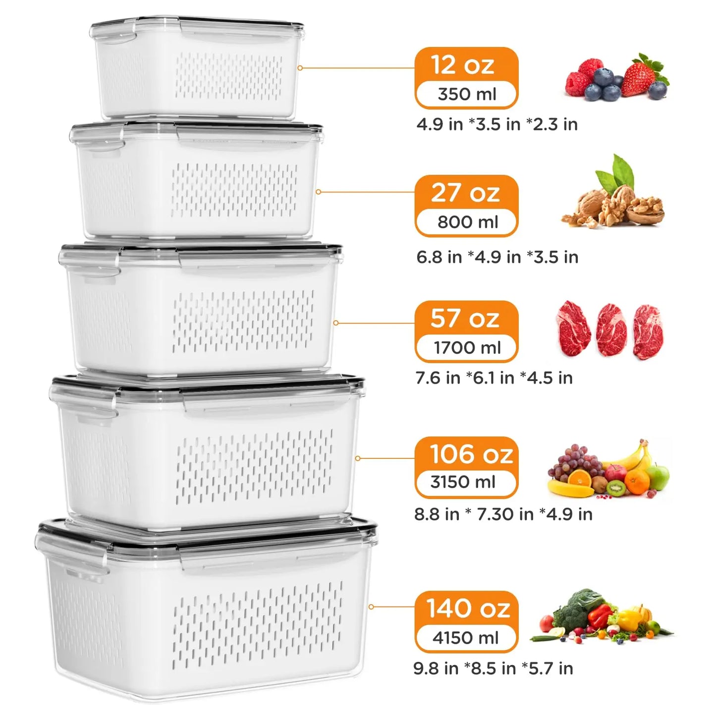 🍓 Stackable Fruit & Vegetable Storage Containers | Airtight Fridge Organizer with Removable Colander