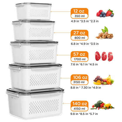 🍓 Stackable Fruit & Vegetable Storage Containers | Airtight Fridge Organizer with Removable Colander