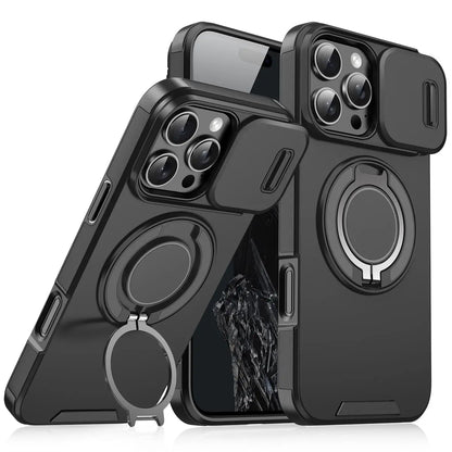 Heavy Duty Case for iPhone 17/16/15/14/13/12 Pro Max with Camera Lens Protector, 360 ° Rotating Ring Kickstand, Shockproof Rugged Military Grade Drop Protection Cover
