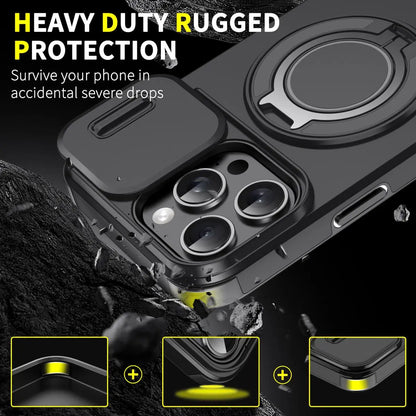 Heavy Duty Case for iPhone 17/16/15/14/13/12 Pro Max with Camera Lens Protector, 360 ° Rotating Ring Kickstand, Shockproof Rugged Military Grade Drop Protection Cover