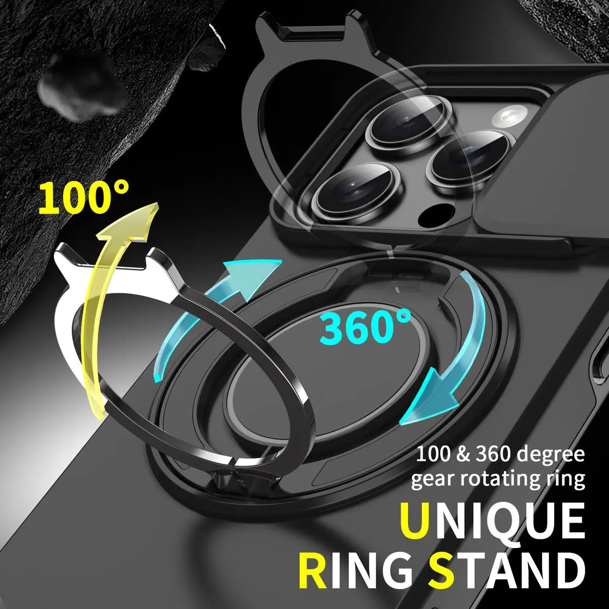 Heavy Duty Case for iPhone 17/16/15/14/13/12 Pro Max with Camera Lens Protector, 360 ° Rotating Ring Kickstand, Shockproof Rugged Military Grade Drop Protection Cover