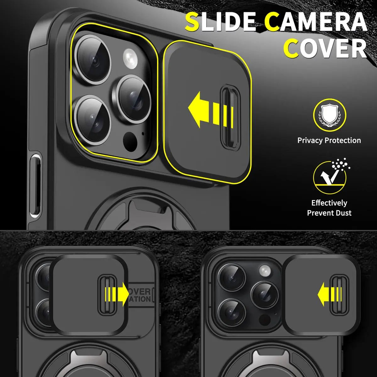 Heavy Duty Case for iPhone 17/16/15/14/13/12 Pro Max with Camera Lens Protector, 360 ° Rotating Ring Kickstand, Shockproof Rugged Military Grade Drop Protection Cover