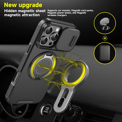 Heavy Duty Case for iPhone 17/16/15/14/13/12 Pro Max with Camera Lens Protector, 360 ° Rotating Ring Kickstand, Shockproof Rugged Military Grade Drop Protection Cover