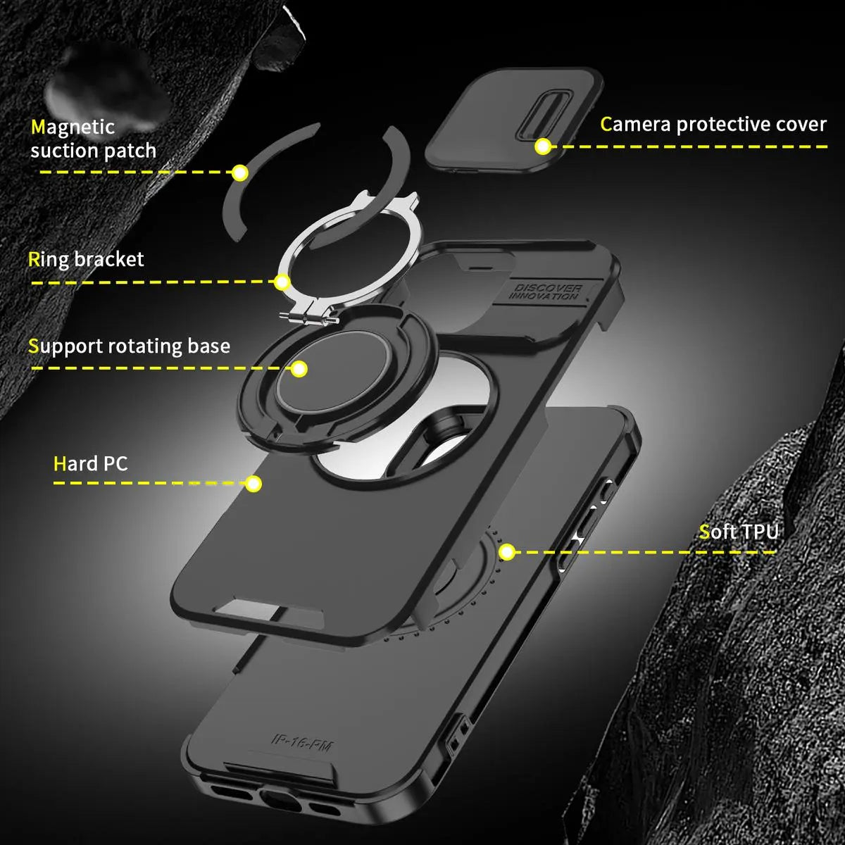 Heavy Duty Case for iPhone 17/16/15/14/13/12 Pro Max with Camera Lens Protector, 360 ° Rotating Ring Kickstand, Shockproof Rugged Military Grade Drop Protection Cover