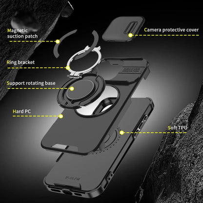 Heavy Duty Case for iPhone 17/16/15/14/13/12 Pro Max with Camera Lens Protector, 360 ° Rotating Ring Kickstand, Shockproof Rugged Military Grade Drop Protection Cover