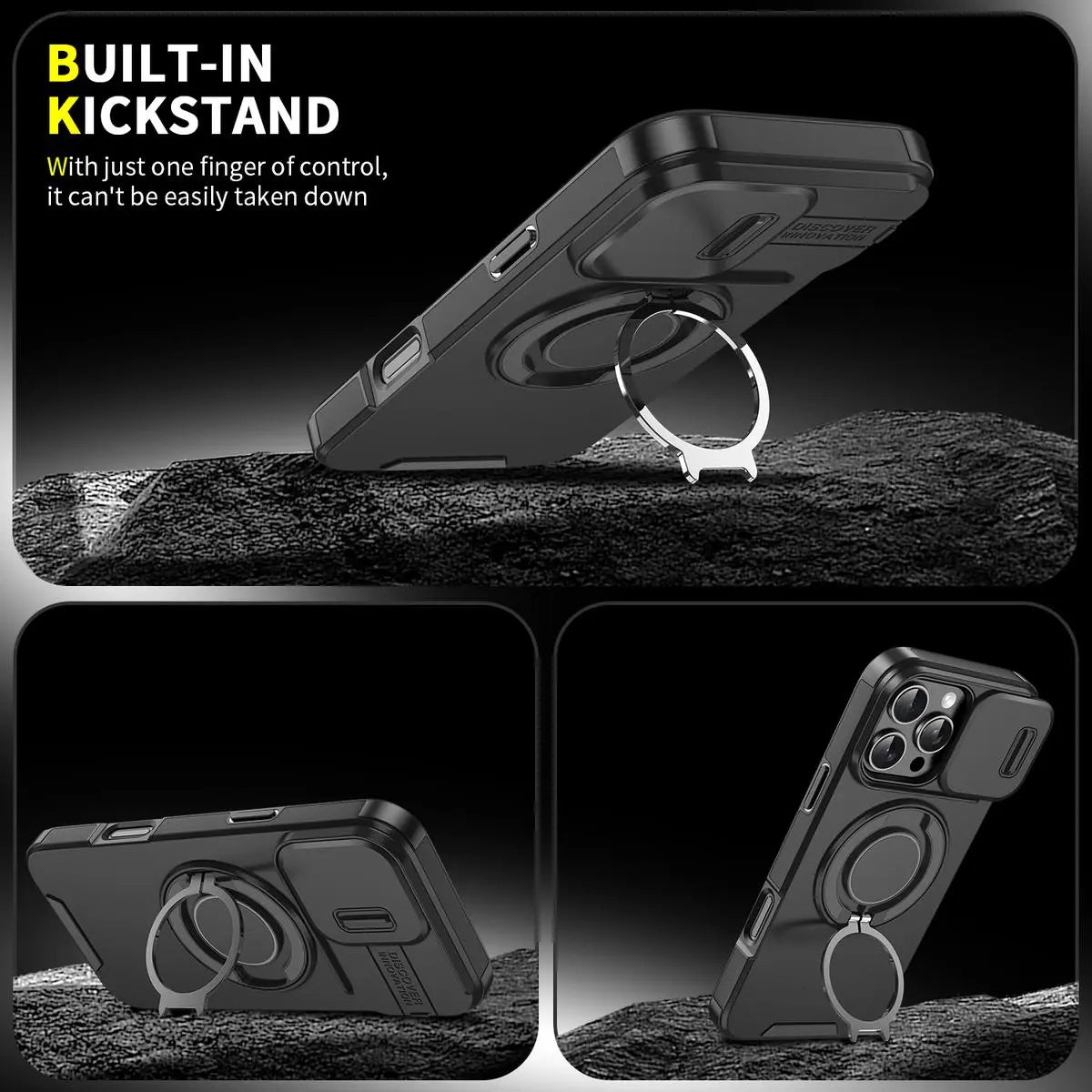 Heavy Duty Case for iPhone 17/16/15/14/13/12 Pro Max with Camera Lens Protector, 360 ° Rotating Ring Kickstand, Shockproof Rugged Military Grade Drop Protection Cover