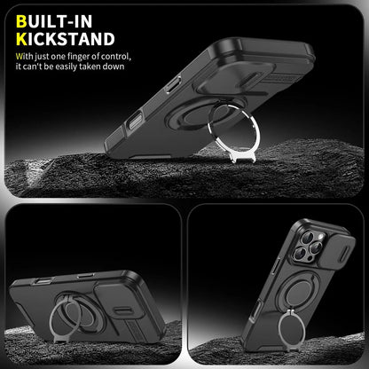 Heavy Duty Case for iPhone 17/16/15/14/13/12 Pro Max with Camera Lens Protector, 360 ° Rotating Ring Kickstand, Shockproof Rugged Military Grade Drop Protection Cover