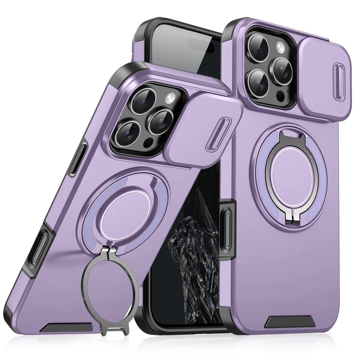 Heavy Duty Case for iPhone 17/16/15/14/13/12 Pro Max with Camera Lens Protector, 360 ° Rotating Ring Kickstand, Shockproof Rugged Military Grade Drop Protection Cover