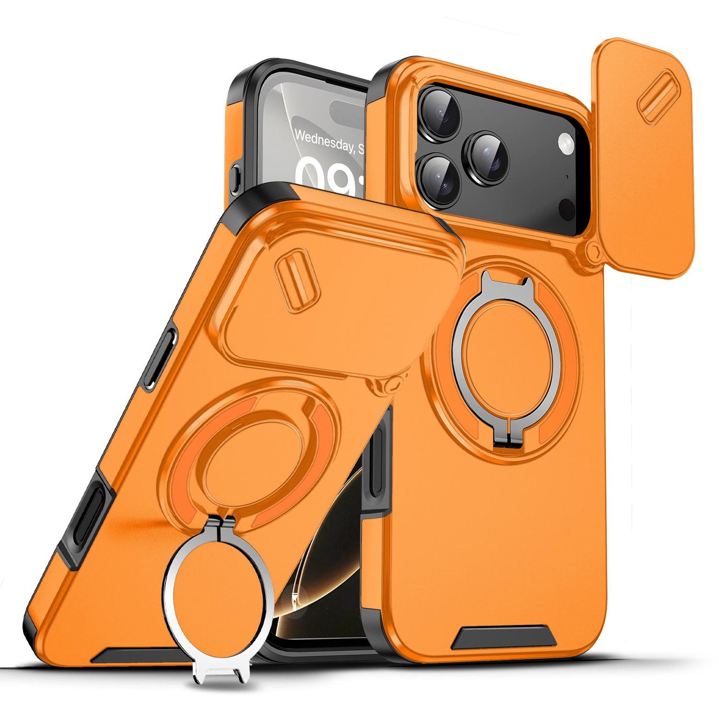 Heavy Duty Case for iPhone 17/16/15/14/13/12 Pro Max with Camera Lens Protector, 360 ° Rotating Ring Kickstand, Shockproof Rugged Military Grade Drop Protection Cover
