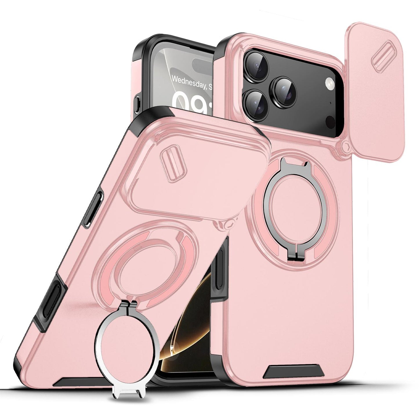 Heavy Duty Case for iPhone 17/16/15/14/13/12 Pro Max with Camera Lens Protector, 360 ° Rotating Ring Kickstand, Shockproof Rugged Military Grade Drop Protection Cover