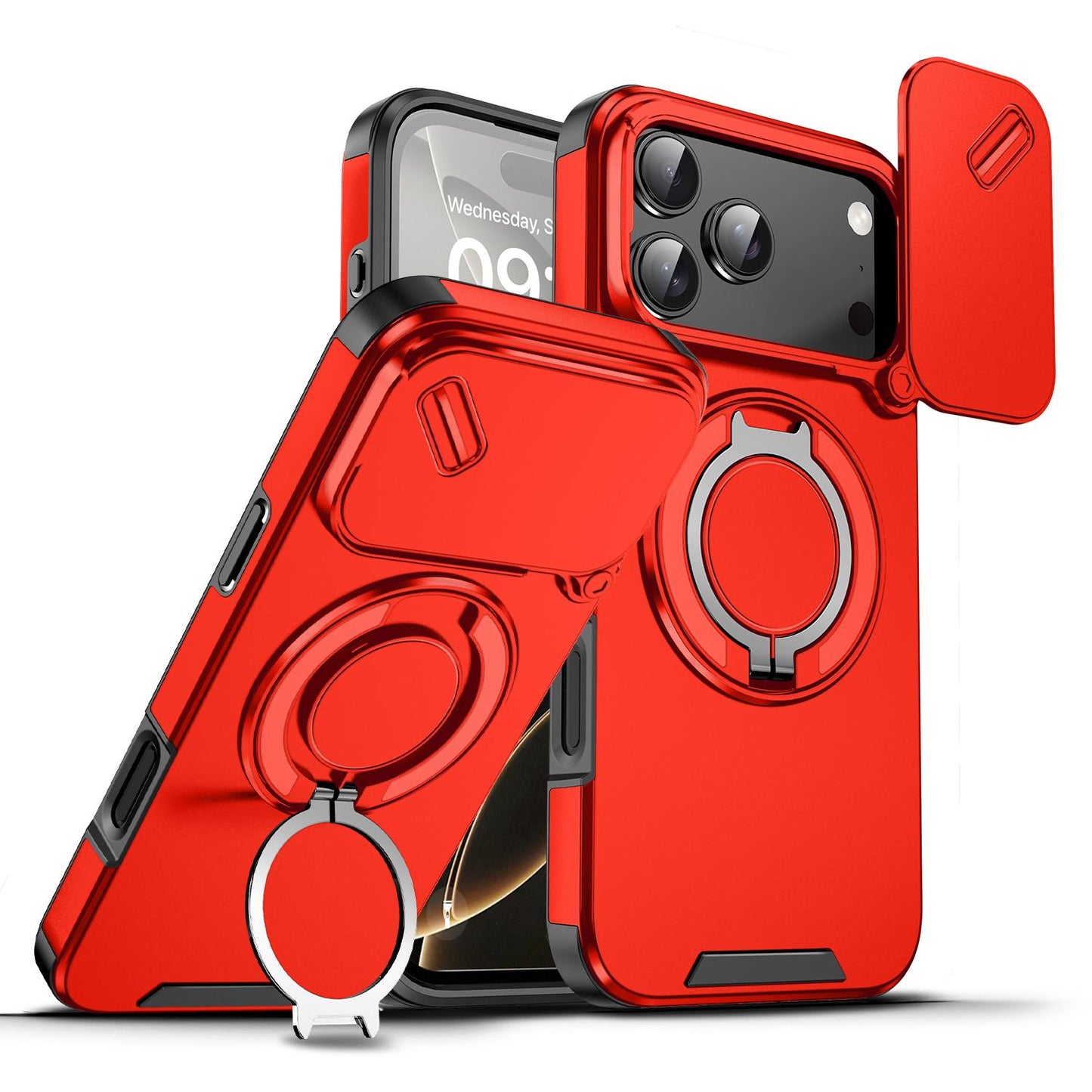 Heavy Duty Case for iPhone 17/16/15/14/13/12 Pro Max with Camera Lens Protector, 360 ° Rotating Ring Kickstand, Shockproof Rugged Military Grade Drop Protection Cover