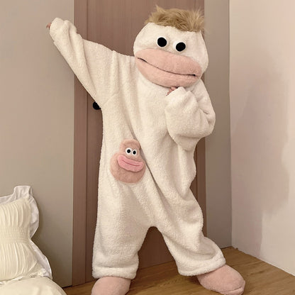 🧸 This adorable hooded blanket-style sweatshirt features a one-size-fits-all design and is perfect for lounging at home, as fun sleepwear, or as a Halloween party outfit | One Size for Women Men